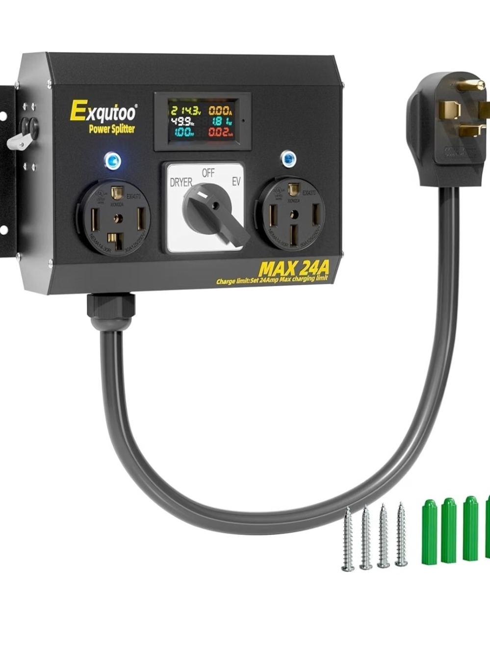 Exqutoo Manual Splitter Switch, NEMA 14-30P to 14-30R & 14-50R Metal Enclosure